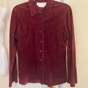 Women's Burgundy Real Suede button down shirt